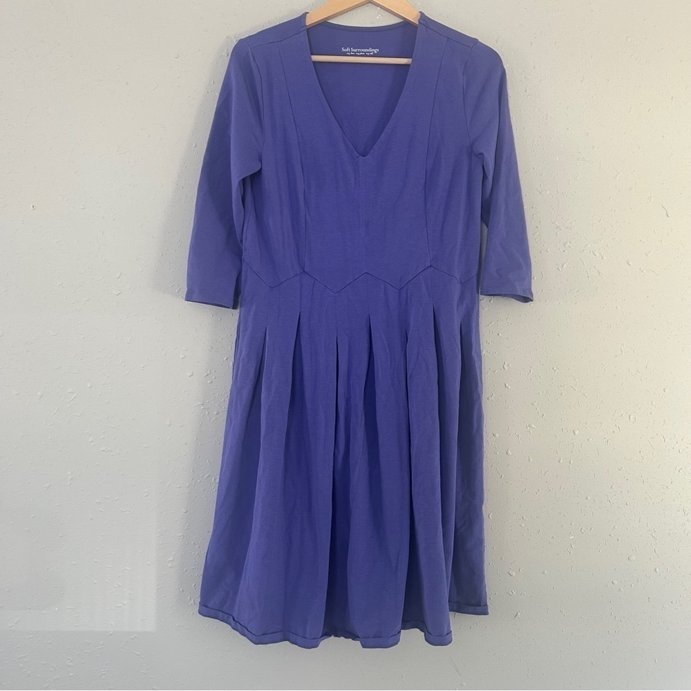 Soft Surroundings Blue Periwinkle V-Neck Mid Sleeve Mini Dress Comfy Casual
